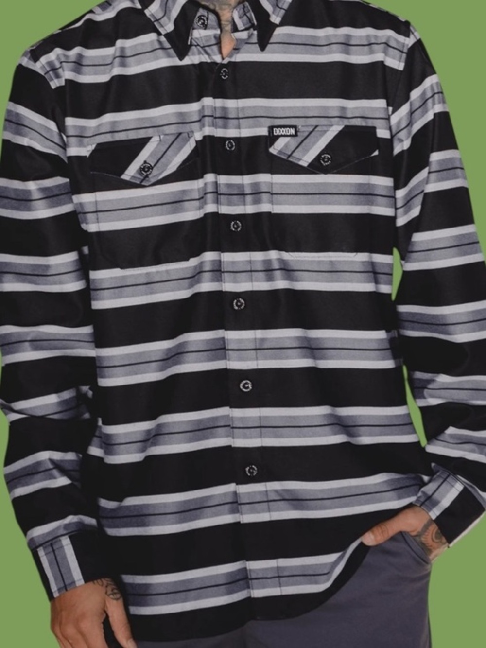 Dixxon Jalisco Striped Button-Up Shirt in Black and Gray NWT Western Streetwear